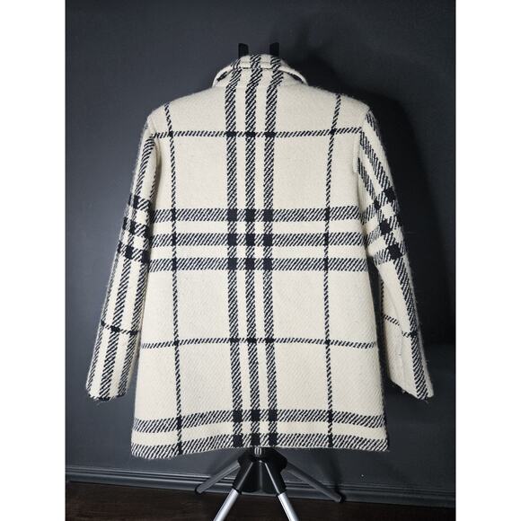 Burberry White Cream Ivory Black Plaid London England Coat Womens Size 6 - Picture 2 of 11